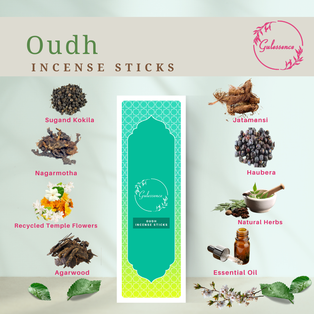 Oudh Incense Sticks With Free Incense Holder | Made from Temple Flower | Gulessence - EarthBased 
