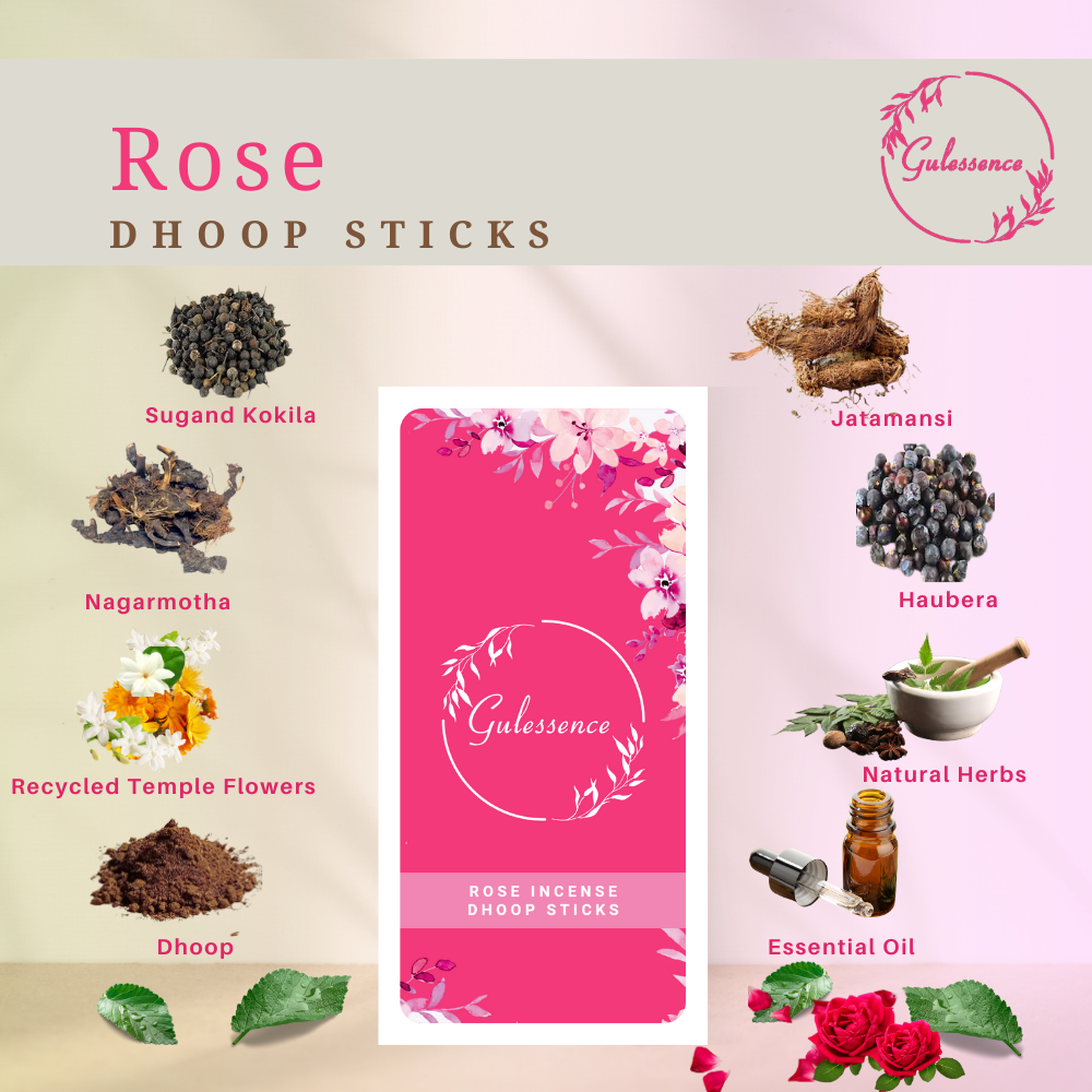 Rose Bamboo less Dhoop Sticks | Made from Temple Flower | Gulessence - EarthBased 