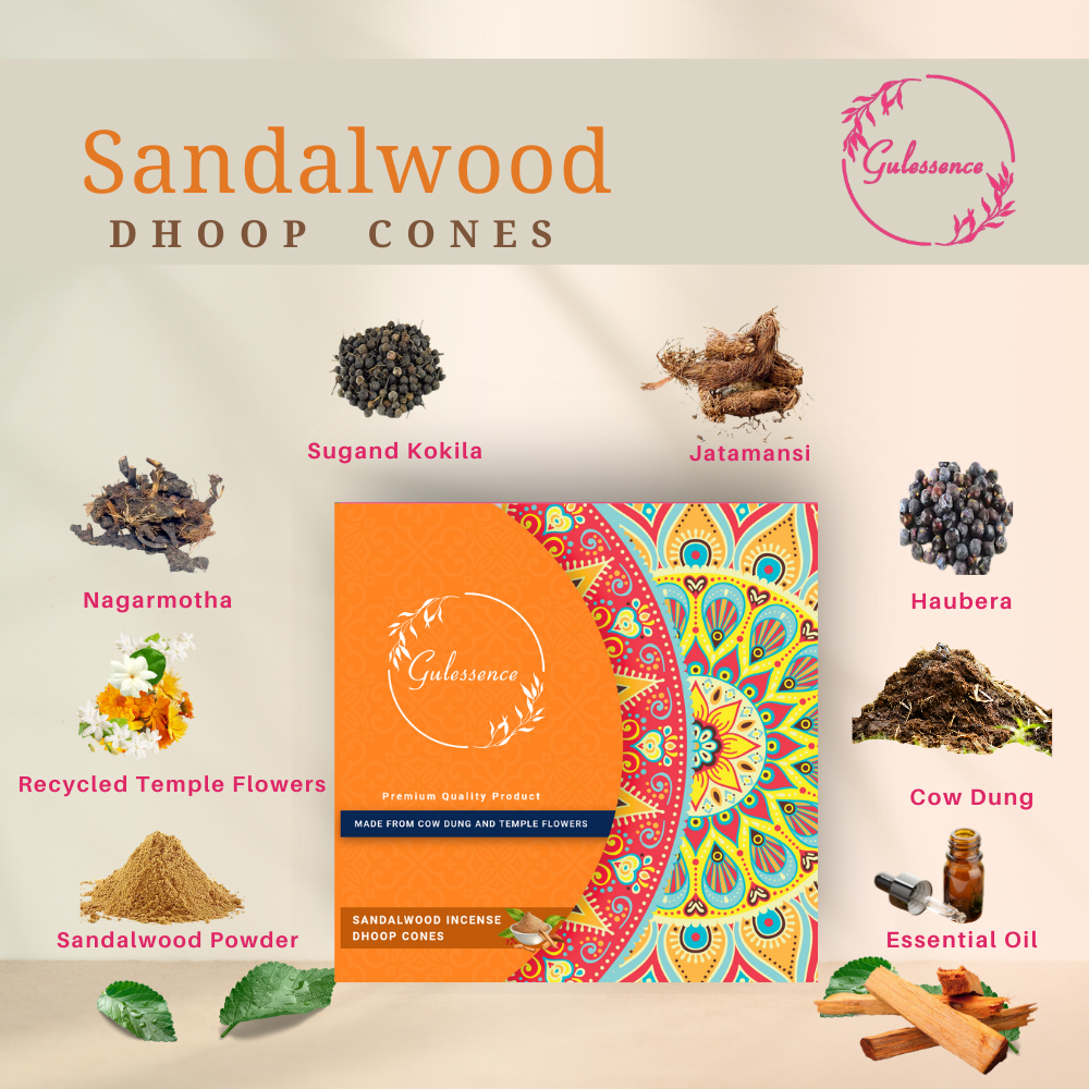 Gulessence Pack of 6  Rose, Lavender, Loban ,Sandal, Nirvanasence & Jasmine Incense Dhoop Cones - EarthBased 