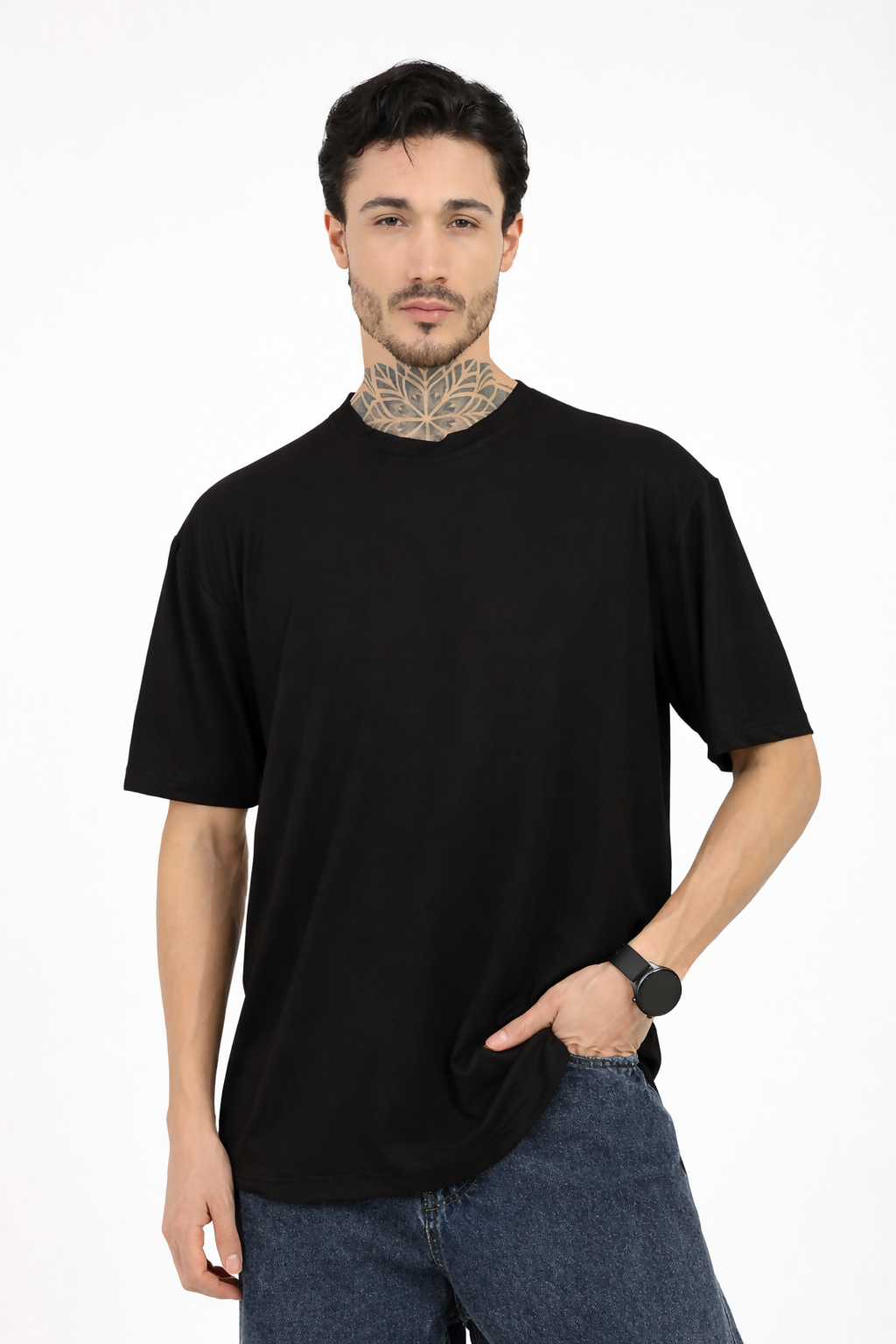 Men Oversized Bamboo Plain T-Shirt – Soft, Breathable & Sustainable Fit | Black