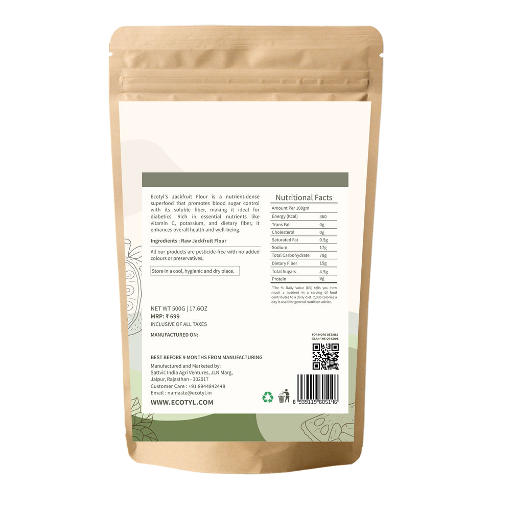 Ecotyl jackfruit flour 500 g pack – gluten free, low glycemic index flour