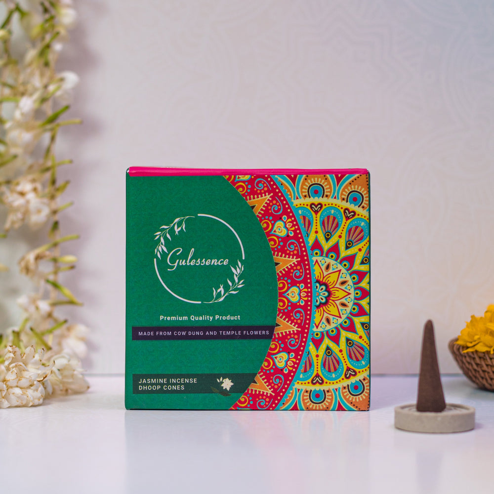 Jasmine Dhoop Cones | Made from Cow dung & Temple Flower | Gulessence - EarthBased 