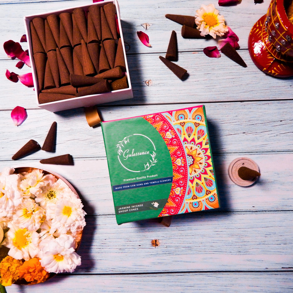 Jasmine Dhoop Cones | Made from Cow dung & Temple Flower | Gulessence - EarthBased 