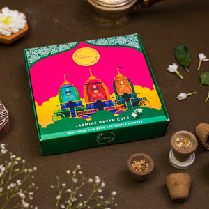 Jasmine Havan Cups & Brass Dhooni | Made from Cow dung & Temple Flower   |Gulessence - EarthBased 