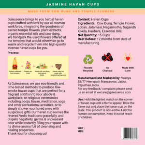 Jasmine Havan Cups & Brass Dhooni | Made from Cow dung & Temple Flower   |Gulessence - EarthBased 