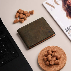 Kakapo Bifold Cork Wallet - Olive Green | Clan Earth - EarthBased 