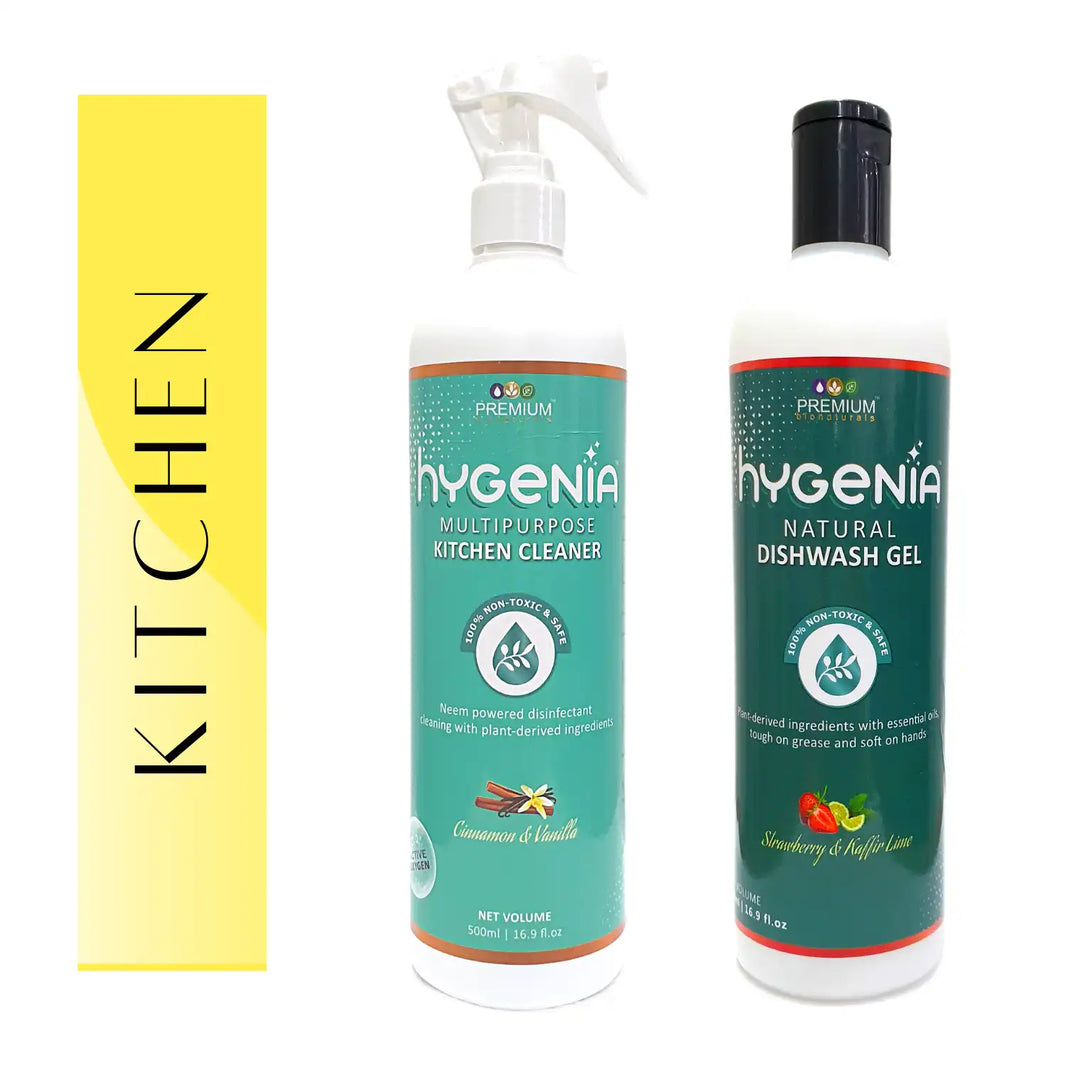 Hygenia Multipurpose Kitchen Cleaner & Natural Dishwash Gel - Peppermint Lily | Sweet Orange Geranium 500ml - EarthBased 