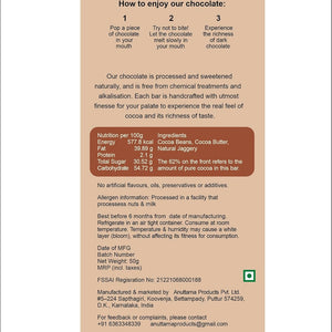 ANUTTAMA Dark Chocolate Combo of Classic 62% Cocoa (2 x 50g) Handmade Chocolate | Dark Chocolate Bar | Chocolate for Gift Pack | Natural Chocolate Bar | - EarthBased 