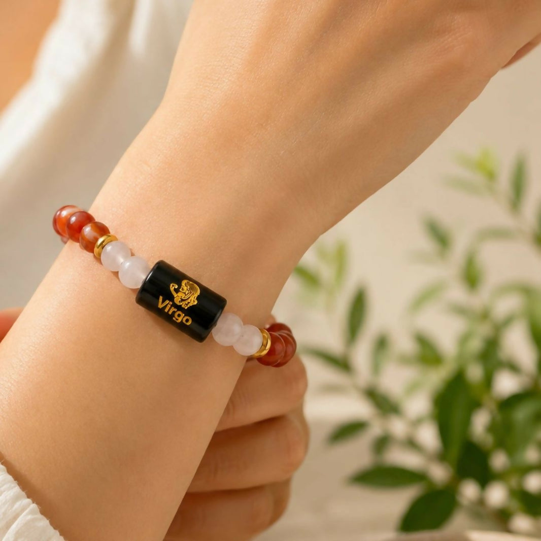 Nature Heal Virgo Zodiac Bracelet with Carnelian and Milky Quartz 8mm beads