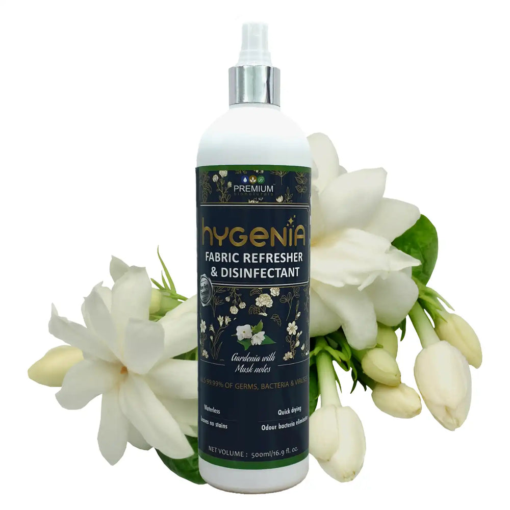 Hygenia Fabric Refresher & Disinfectant - Gardenia with Musk Notes 500ml - EarthBased 