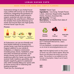 Loban Havan Cups & Brass Dhooni | Made from Cow dung & Temple Flower   |Gulessence - EarthBased 