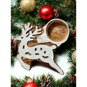 Set of two reindeer tea light holders in Jamun wood by ONEarth