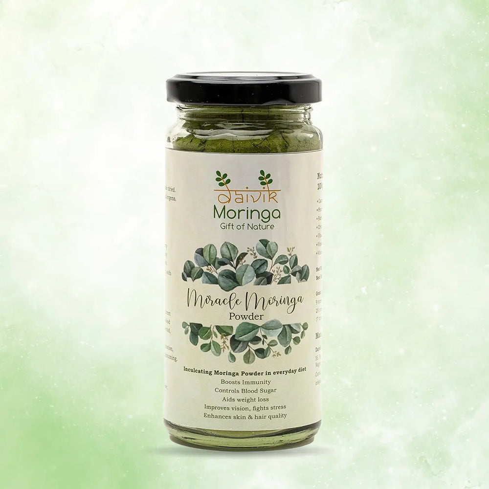 Daivik Moringa Miracle Moringa Powder | 100% Natural | Immunity Booster, Anti Aging, Anti Oxidant | 120 gms - EarthBased 