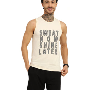 Men's Bamboo Fabric Workout Gym Vest | Cream - EarthBased 