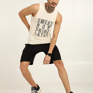 Men's Bamboo Fabric Workout Gym Vest | Cream - EarthBased 