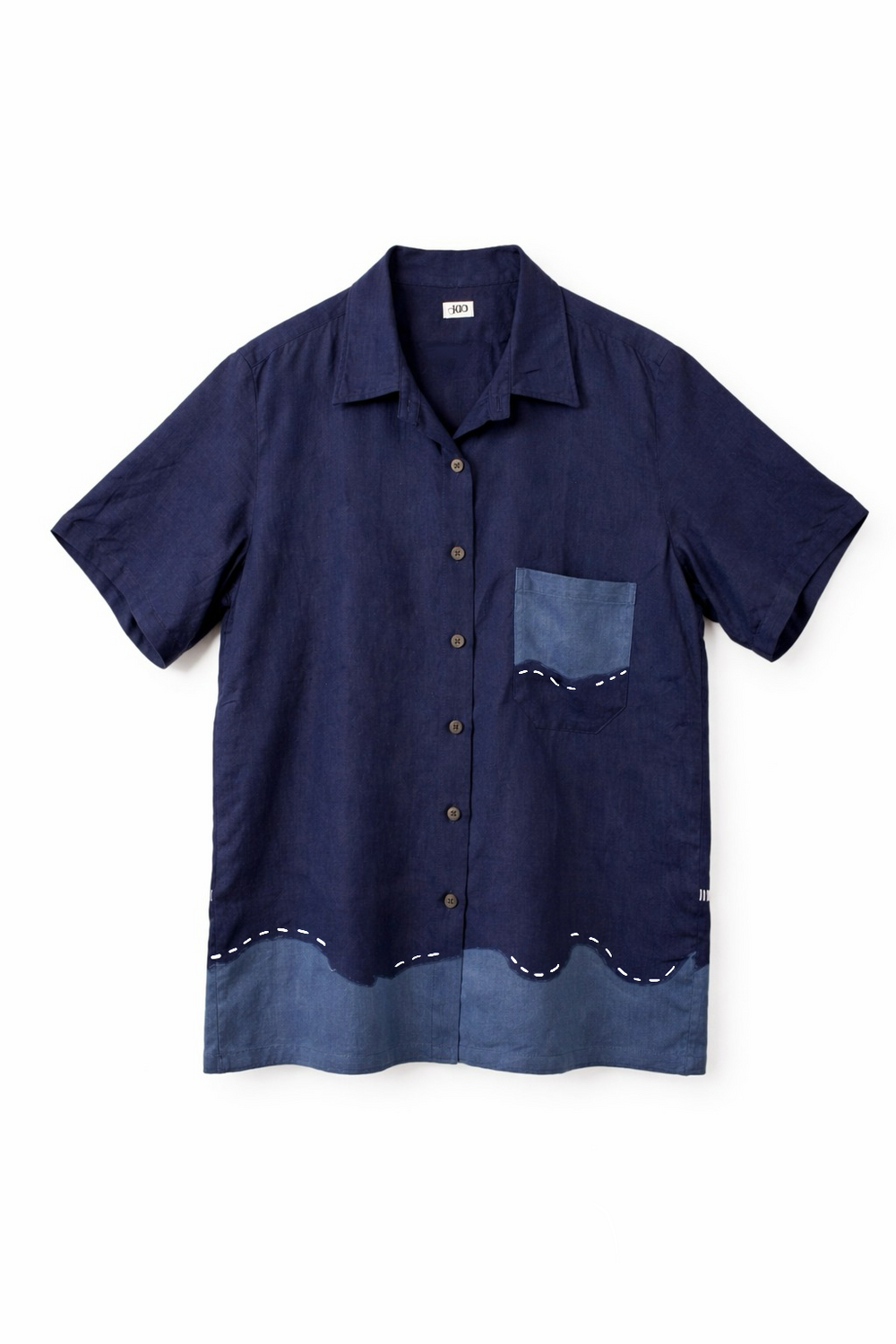Navy blue short-sleeve shirt with a pocket on a white background