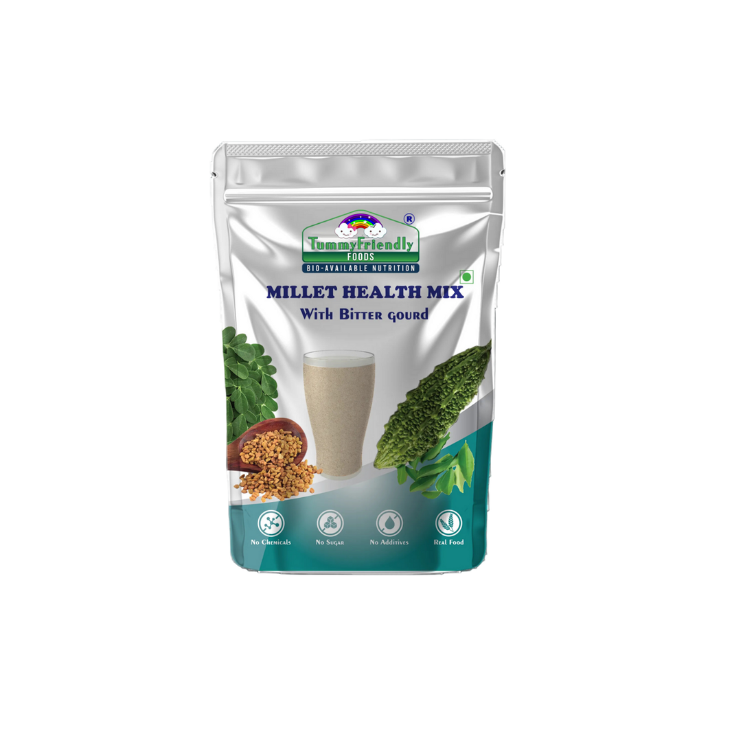 TummyFriendly Foods Organic Millet Health Mix With Bittergourd, Methi Seeds, Moringa Leaves 800 g - EarthBased 