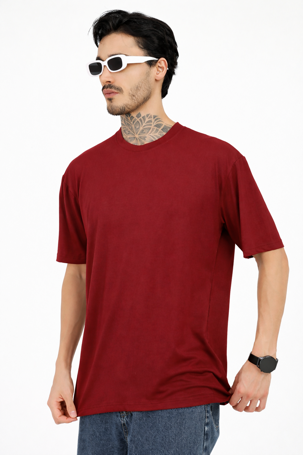 Women Oversized Bamboo Plain T-Shirt – Soft, Breathable & Sustainable | Maroon - EarthBased 