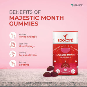 Zaocare Majestic Month Gummies For Premenstrual Syndrome & Period Pain Relief | No Side Effects - EarthBased 