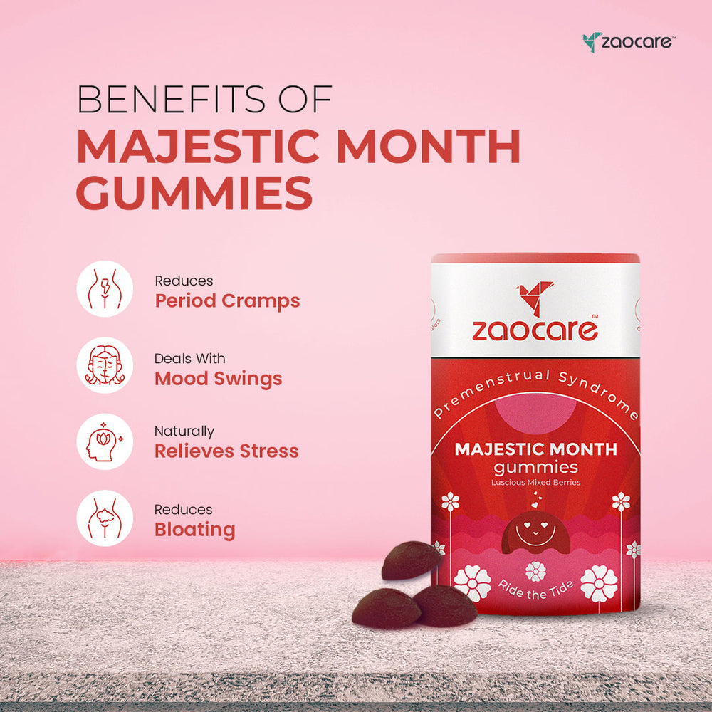 Zaocare Majestic Month Gummies For Premenstrual Syndrome & Period Pain Relief | No Side Effects - EarthBased 
