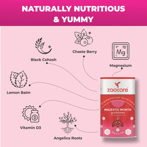 Zaocare Majestic Month Gummies For Premenstrual Syndrome & Period Pain Relief | No Side Effects - EarthBased 