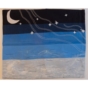 Moonlit sky textile wall art with kantha stitch by JOD, unframed decor