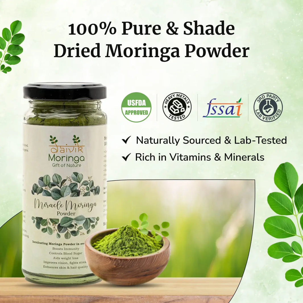 Daivik Moringa Miracle Moringa Powder | 100% Natural | Immunity Booster, Anti Aging, Anti Oxidant | 120 gms - EarthBased 