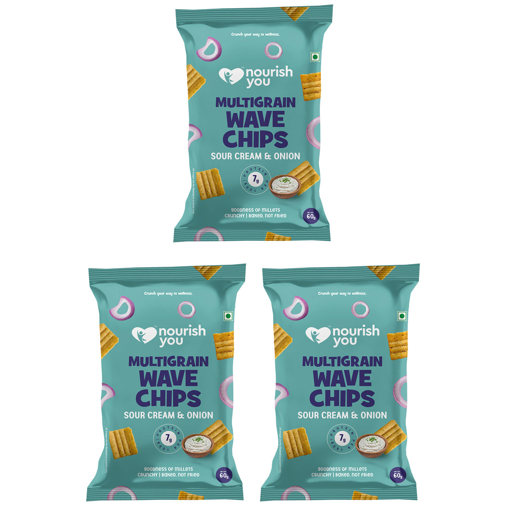 Nourish You Multigrain Wave Chips, Sour Cream & Onion 60g | Healthy Baked Snacks-60g - EarthBased 