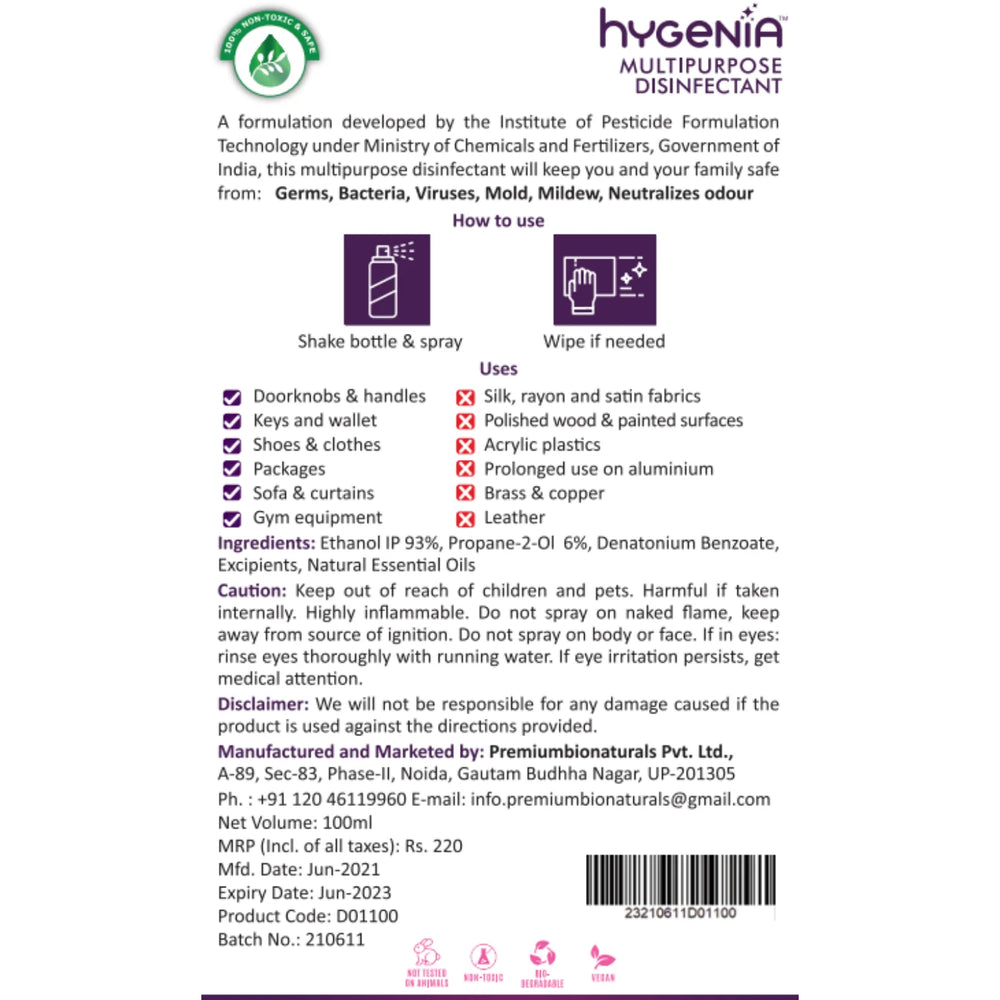 Hygenia Multipurpose Disinfectant - Lavender & Lemongrass 500ml - EarthBased 