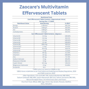 Zaocare Multivitamin Effervescent Tablets For Men & Women | Plant Based Supplements | For Overall Health - EarthBased 