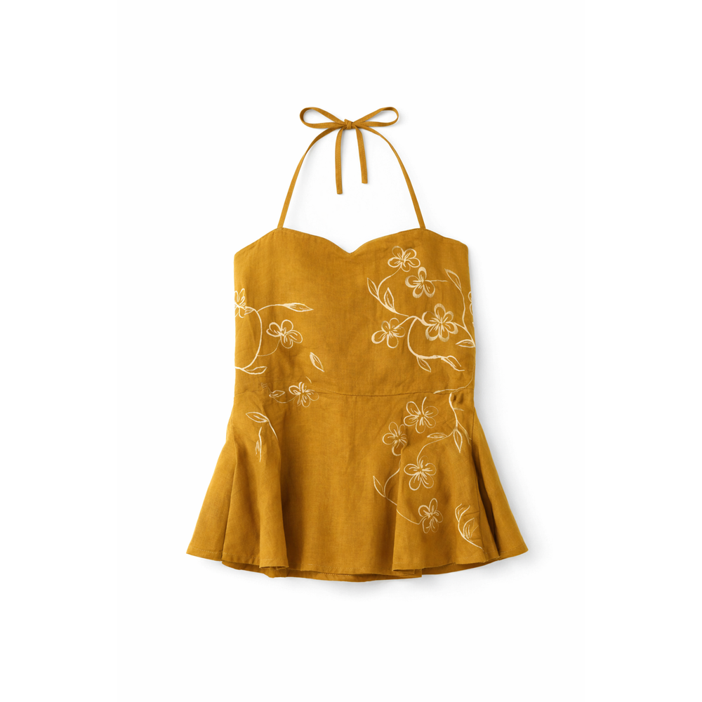 Mustard hand-painted floral halter top by JOD from the Phool Collection
