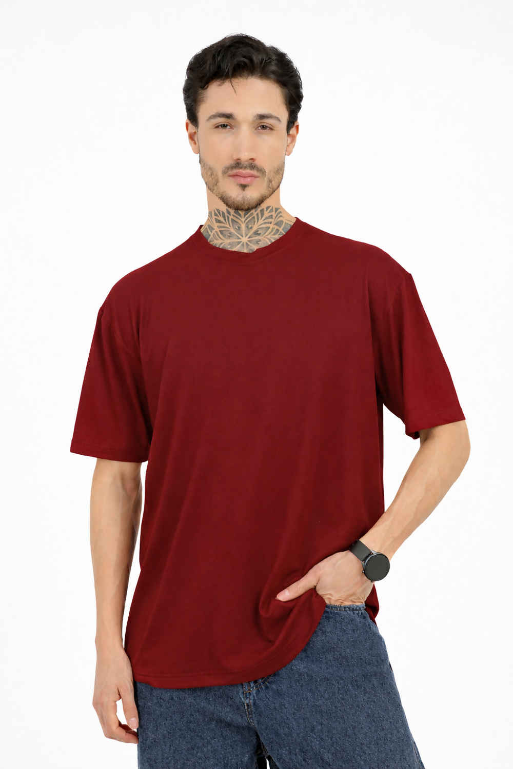 Women Oversized Bamboo Plain T-Shirt – Soft, Breathable & Sustainable | Maroon - EarthBased 