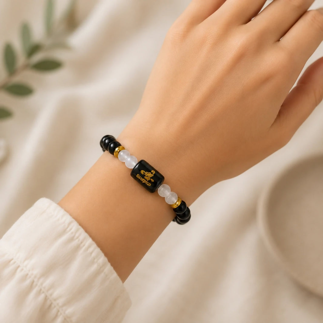 Scorpio Zodiac Gemstone Bracelet | Certified Natural Crystal Bracelet for Strength, Protection, Intuition & Success