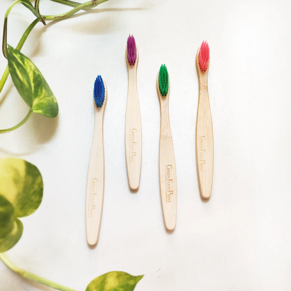 Natural Bamboo Kids Toothbrush - pack of 2 (assorted colours) - EarthBased 