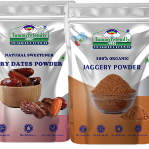 TummyFriendly Foods Natural Sweeteners Premium Dates, Organic Jaggery Powder - 2 Packs, 200g Each Cereal (400 g, Pack of 2) - EarthBased 