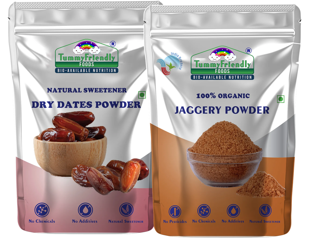 TummyFriendly Foods Natural Sweeteners Premium Dates, Organic Jaggery Powder - 2 Packs, 200g Each Cereal (400 g, Pack of 2) - EarthBased 