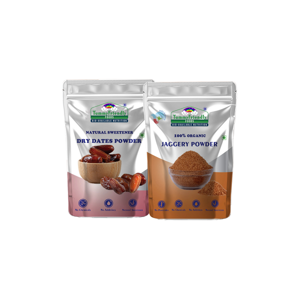 TummyFriendly Foods Natural Sweeteners Premium Dates, Organic Jaggery Powder - 2 Packs, 200g Each Cereal (400 g, Pack of 2) - EarthBased 