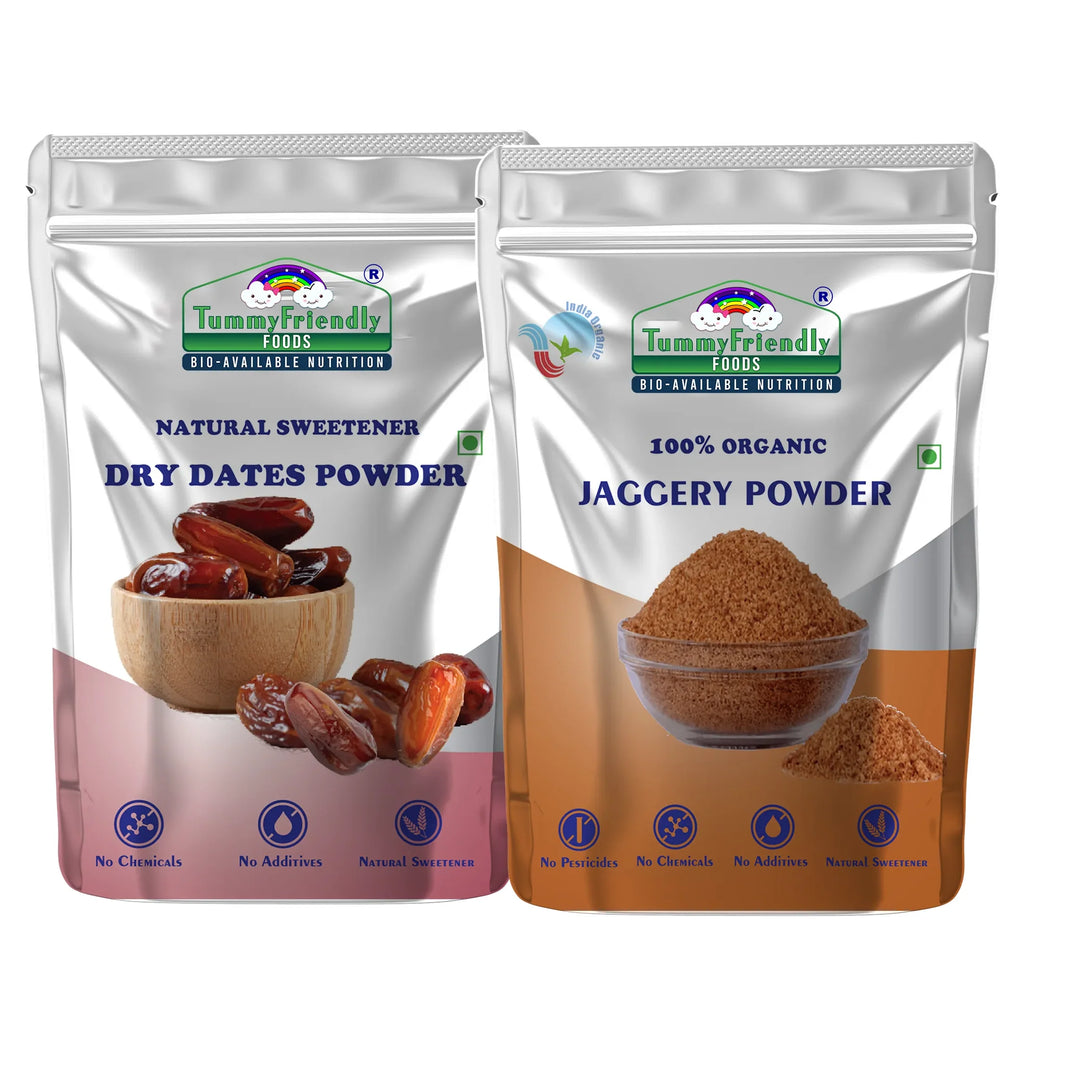 TummyFriendly Foods Natural Sweeteners Premium Dates, Organic Jaggery Powder - 2 Packs, 200g Each Cereal (400 g, Pack of 2) - EarthBased 