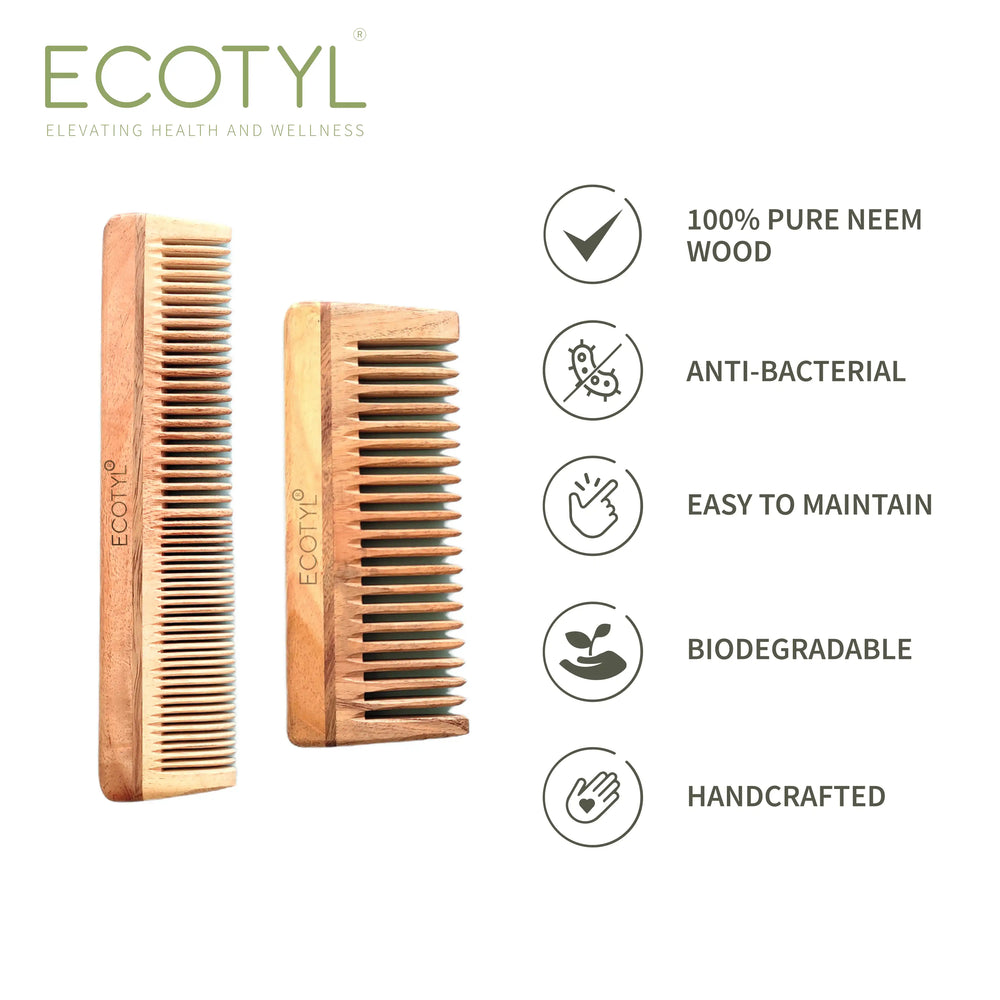 Ecotyl | Neem Wood Comb Combo (Detangling & Shampoo) - Set of 2 - EarthBased 
