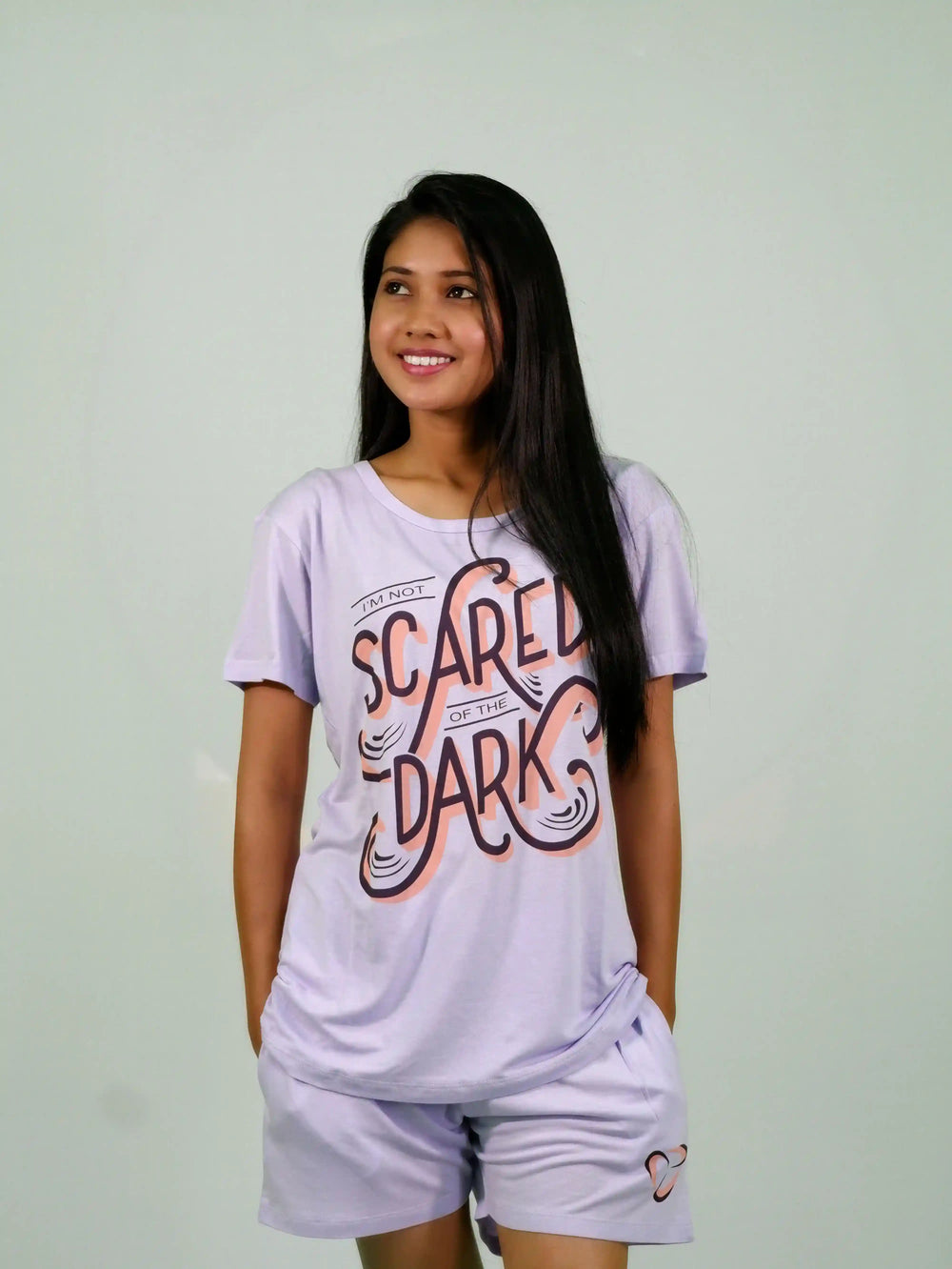 I'm Not Scared of the Dark T-shirt & Shorts Set in Pastel Lilac | Playout - EarthBased 
