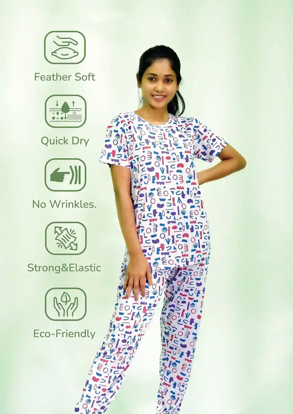 Random Objects Print T-shirt & Pant Night Dress in Pastel Lilac | Playout - EarthBased 