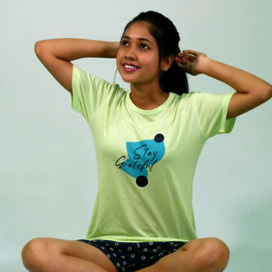 Stay Graceful Lettuce Green T-shirt & Salute Navy Shorts Set | Playout - EarthBased 