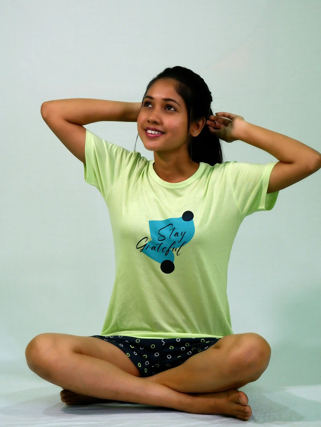 Stay Graceful Lettuce Green T-shirt & Salute Navy Shorts Set | Playout - EarthBased 