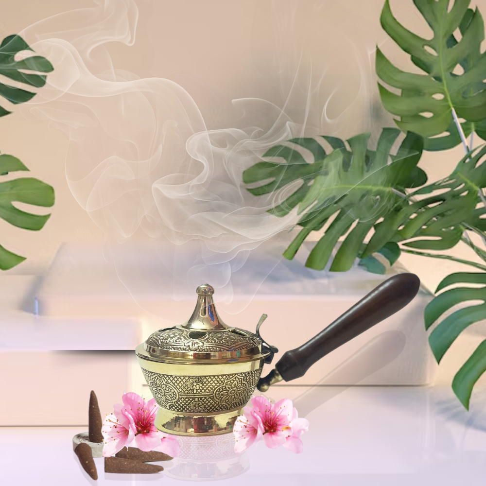Gulessence Rose Dhoop Cones and Brass Dhooni Combo - EarthBased 