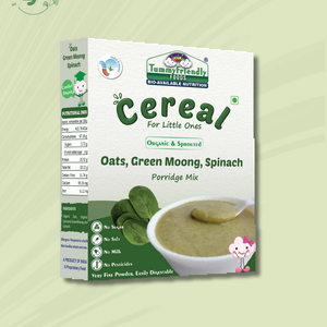 TummyFriendly Foods Certified Organic Oats, Green Moong, Spinach Porridge Mix | Organic Baby Food for 8 Months Old | Made of Sprouted Whole Green Moong | Rich in Iron, Protein & Micro-Nutrients (200 g) - EarthBased 