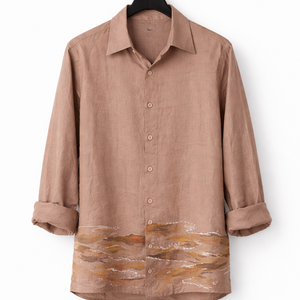Beige ocassion wear shirt with patterned hand painted hem