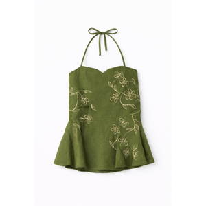 Olive green cotton halter top for summer by JOD, regular and plus sizes