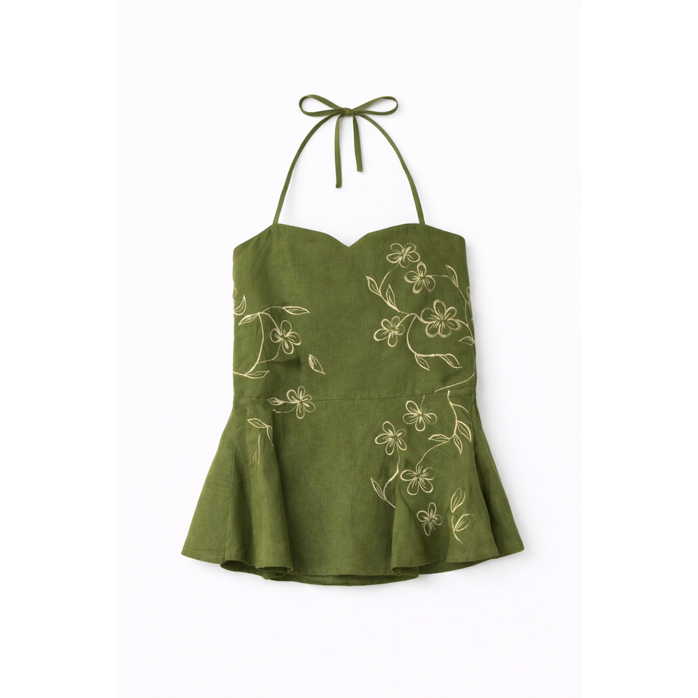 Olive green cotton halter top for summer by JOD, regular and plus sizes