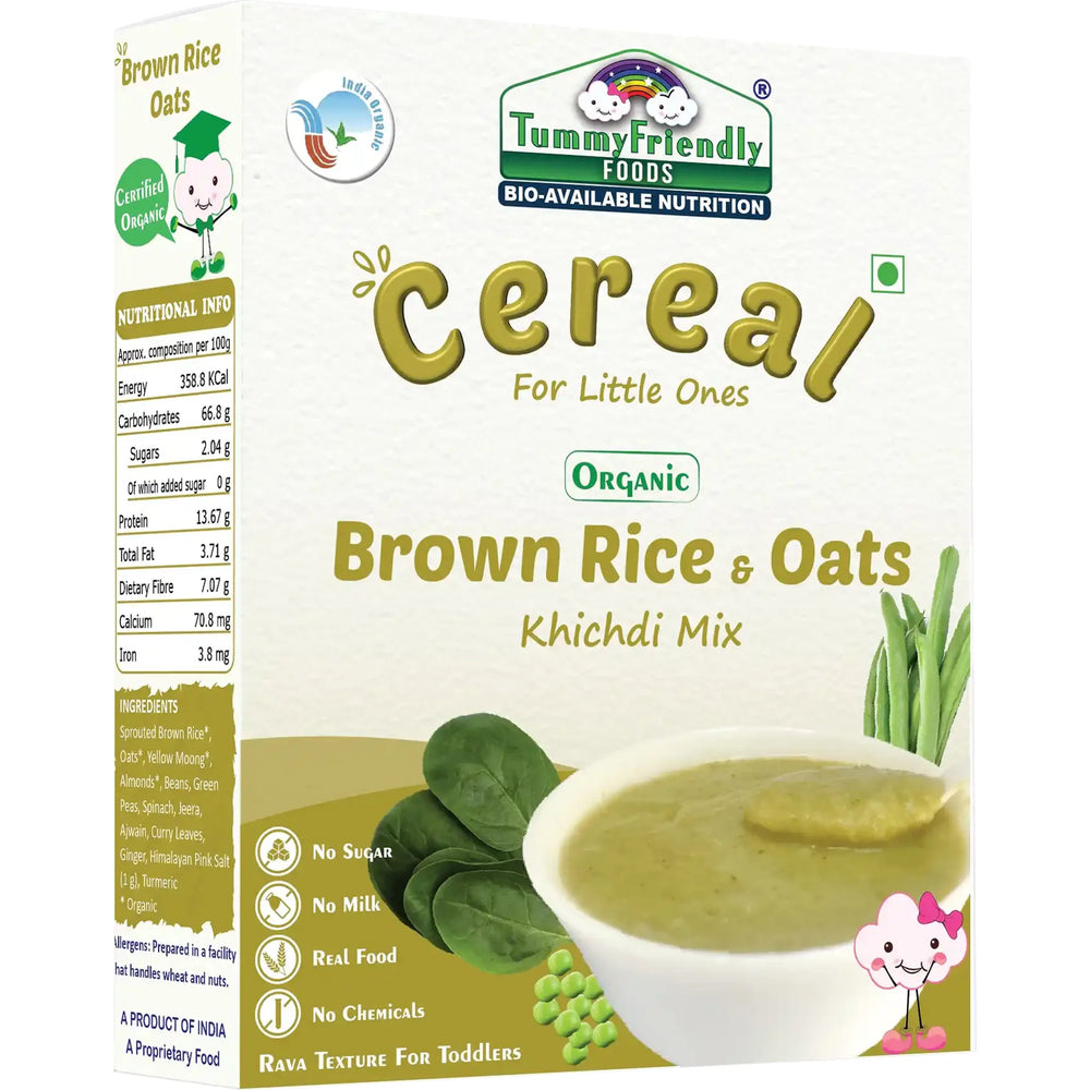 TummyFriendly Foods Organic Brown Rice, Oats Khichdi Mix for Toddler, 1 year plus Cereal (200 g) - EarthBased 