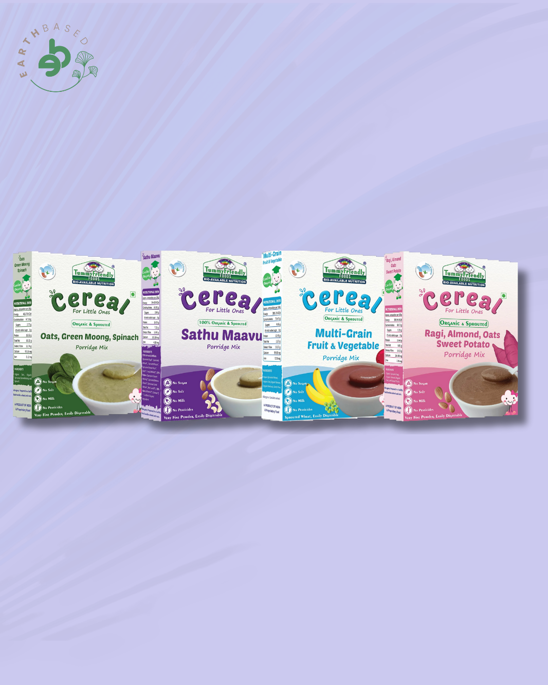 TummyFriendly Foods Organic Certified Stage3 Sprouted Porridge Mixes Combo - 4 Packs With Oats | Organic Baby Food for 8 Months Old Baby |4 Packs, 200g Each Cereal (800 g, Pack of 4) - EarthBased 